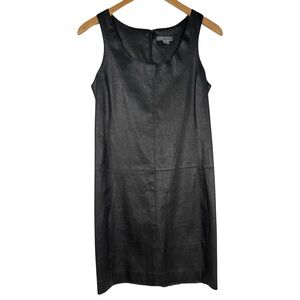 Vince Black Leather Sleeveless Tank Dress Sleeveless Party Quiet Luxury Moto 6